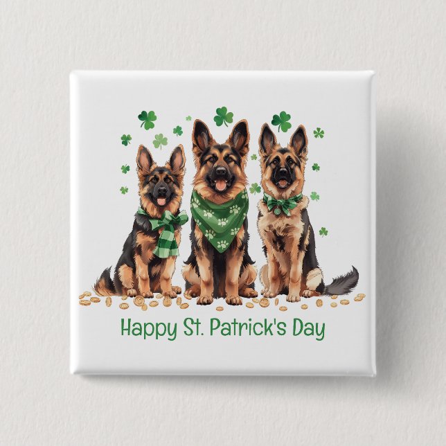 Lycklig St. Patrick's Day German Shepherd Hundar Knapp (Framsida)