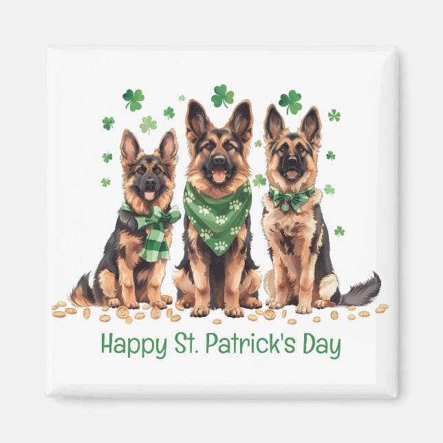 Lycklig St. Patrick's Day German Shepherd Hundar Magnet (Framsidan)