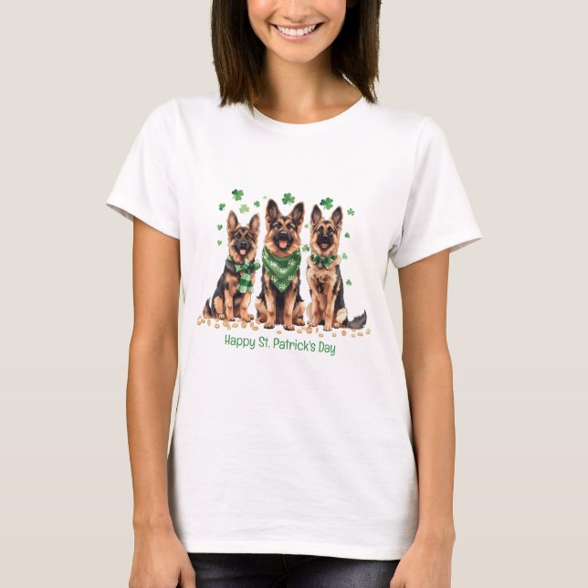 Lycklig St. Patrick's Day German Shepherd Hundar T Shirt (Framsida)