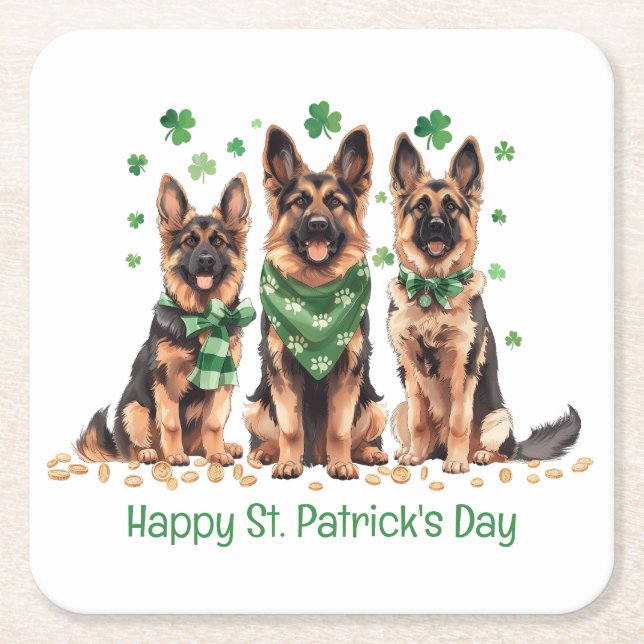 Lycklig St. Patrick's Day German Shepherd Hundar Underlägg Papper Kvadrat (Framsidan)
