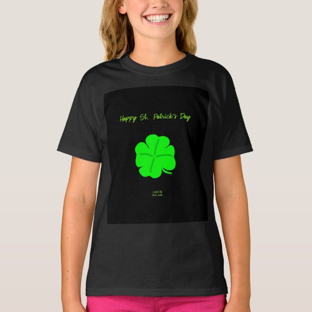 Lycklig St. Patrick's Day Girls Black Basic T Shir Shirt (Framsida)