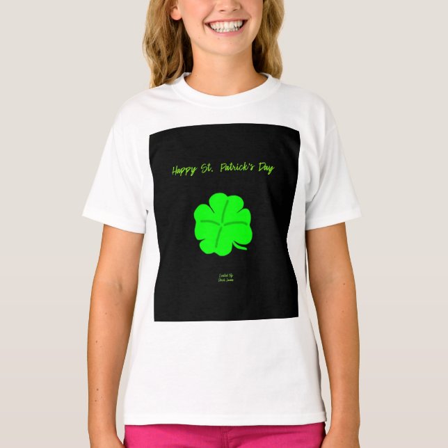Lycklig St. Patrick's Day Girls White Basic T Shir Shirt (Framsida)