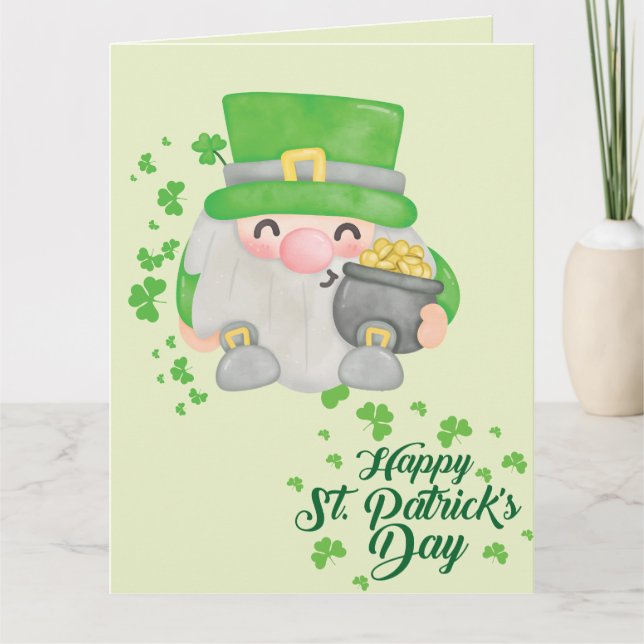 lycklig st patricks day gnome kort (Framsida)