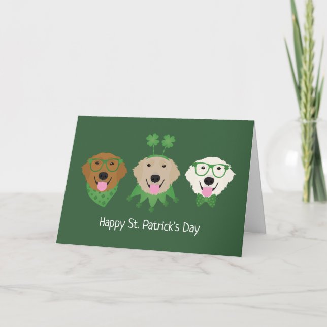 Lycklig St patricks day Golden Retriever Hundar Helgkort (Framsida)