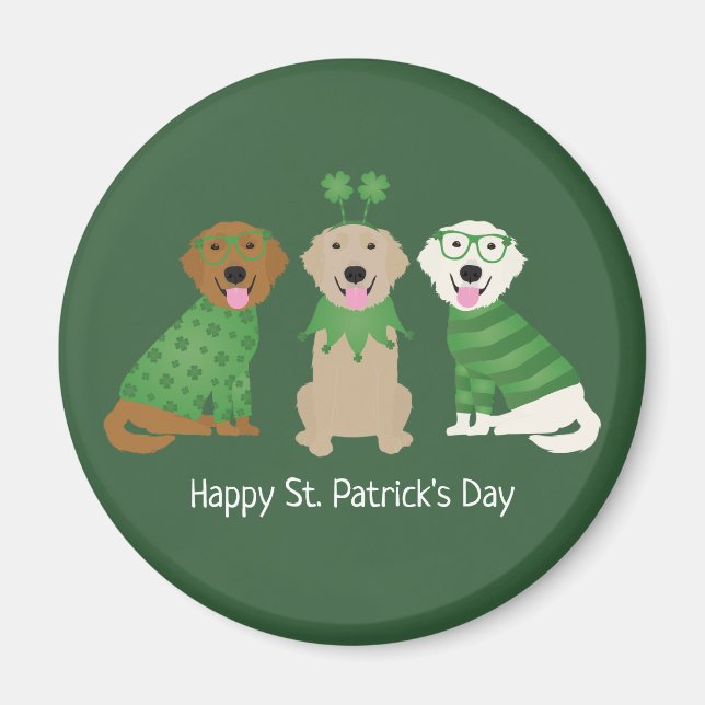 Lycklig St patricks day Golden Retriever Hundar Magnet (Framsidan)