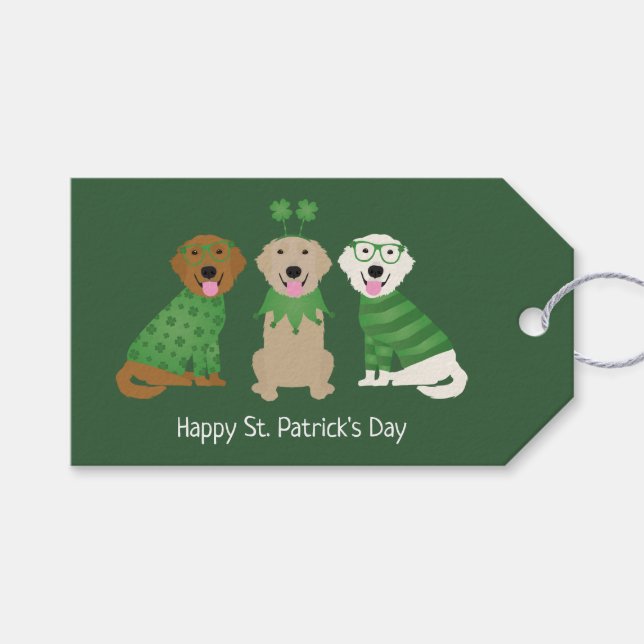 Lycklig St patricks day Golden Retriever Hundar Presentetikett (Framsidan (Horisontell))