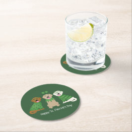 Lycklig St patricks day Golden Retriever Hundar Underlägg Papper Rund