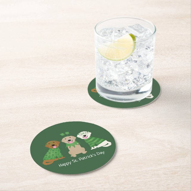 Lycklig St patricks day Golden Retriever Hundar Underlägg Papper Rund (Insitu)