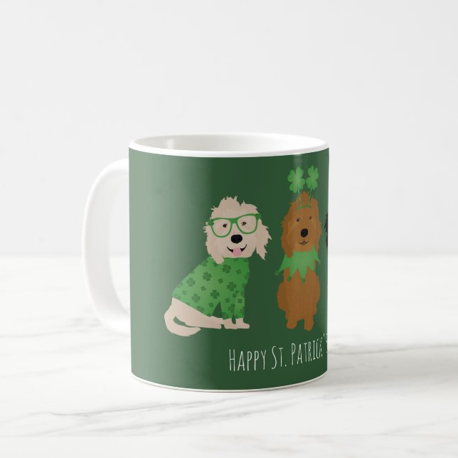 Lycklig St patricks day Goldendoodle Hundar Kaffemugg (Framsida vänster)