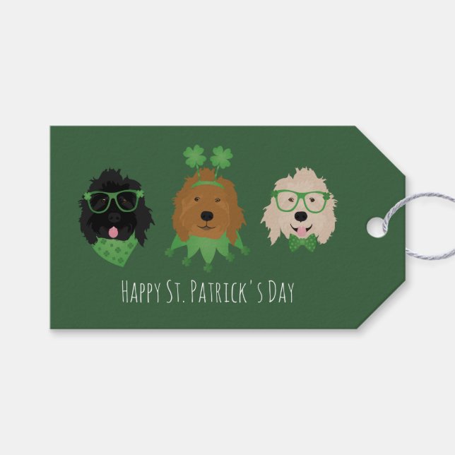Lycklig St patricks day Goldendoodle Hundar Presentetikett (Framsidan (Horisontell))
