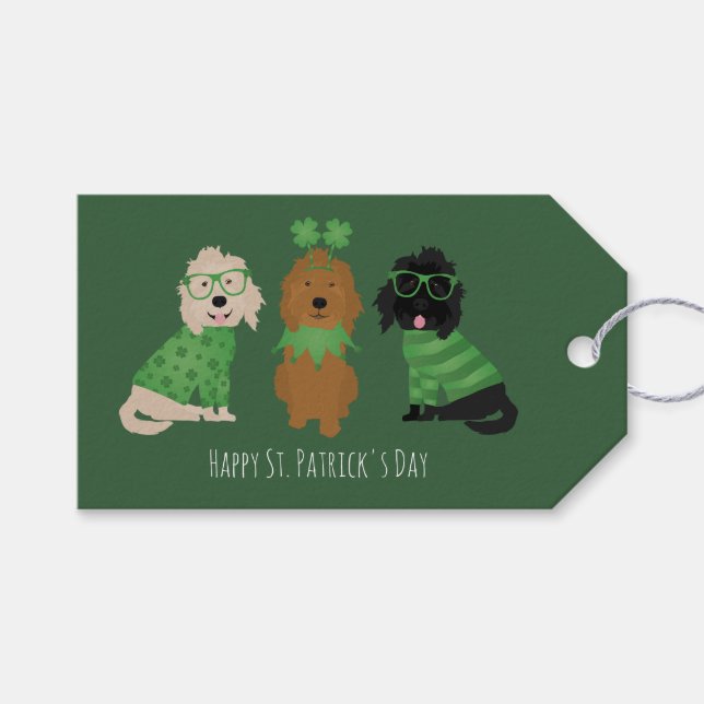 Lycklig St patricks day Goldendoodle Hundar Presentetikett (Framsidan (Horisontell))