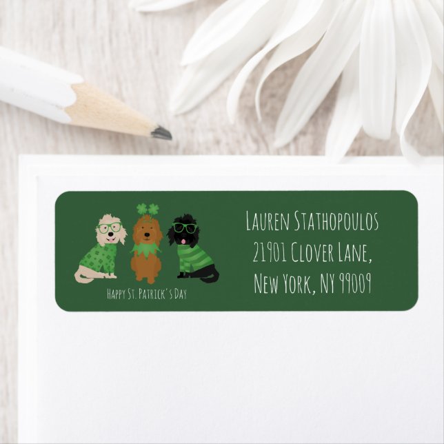 Lycklig St patricks day Goldendoodle Hundar Returadress Etikett (Insitu)