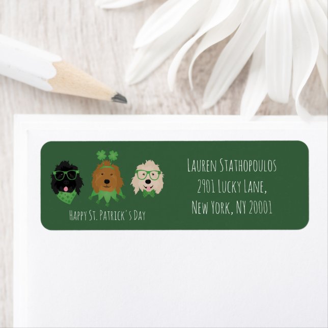 Lycklig St patricks day Goldendoodle Hundar Returadress Etikett (Insitu)