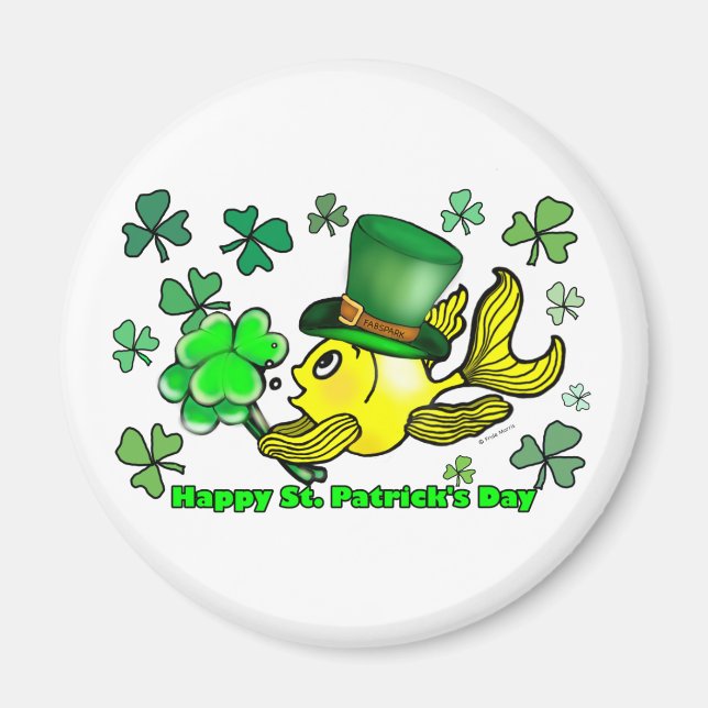 Lycklig St. Patrick's Day Goldfish Grönt Shamrocks Magnet (Framsidan)