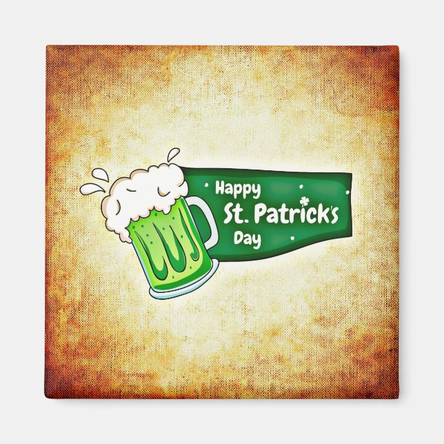 Lycklig St. Patrick's Day Grönt Beer Magnet (Framsidan)