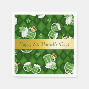 Lycklig St. Patrick's Day Grönt Beer Napkins Pappersservett
