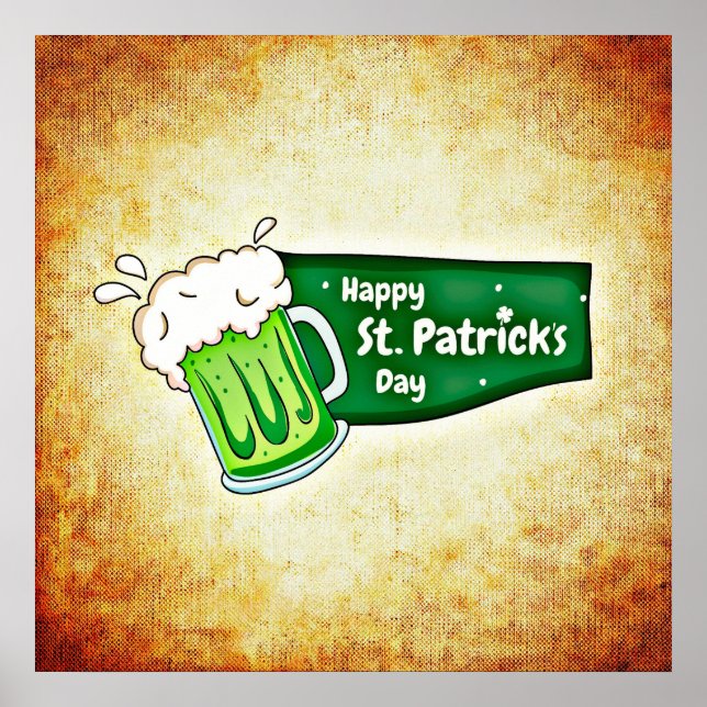 Lycklig St. Patrick's Day Grönt Beer Square Poster (Framsidan)