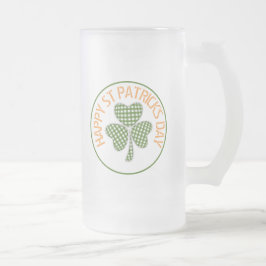 Lycklig St patrick's day Grönt Gingham Shamrock Frostat Ölglas