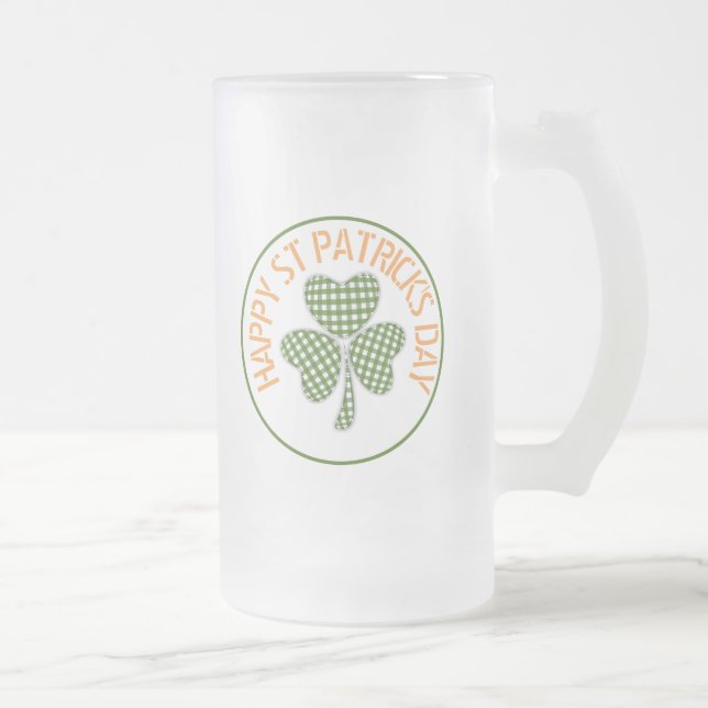 Lycklig St patrick's day Grönt Gingham Shamrock Frostat Ölglas (Höger)