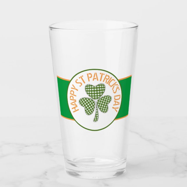 Lycklig St patrick's day Grönt Gingham Shamrock Glaskopp (Framsida)