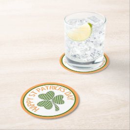 Lycklig St patrick's day Grönt Gingham Shamrock Underlägg Papper Rund