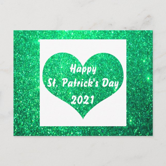 Lycklig St patrick's day Grönt Glitter Hjärtat Cut Vykort (Framsida)