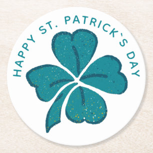 Lycklig St. Patrick's Day Grönt Shamrock Klöver Underlägg Papper Rund