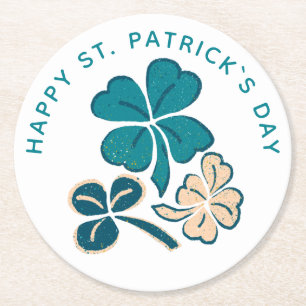 Lycklig St. Patrick's Day Grönt Shamrock Klöver Underlägg Papper Rund