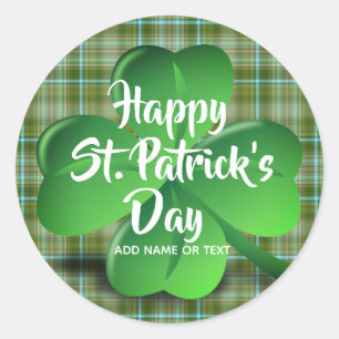Lycklig St patricks day Grönt Shamrock Personlig Runt Klistermärke
