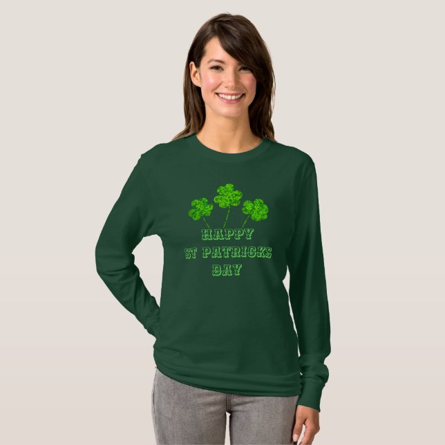 Lycklig St patricks day Grönt Shamrocks Klöver T Shirt (Hel framsida)