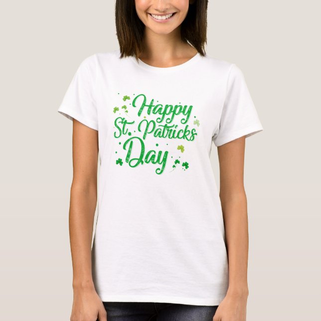 Lycklig St. Patrick's Day Grönt Typography Shamroc T Shirt (Framsida)