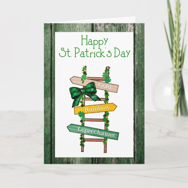 Lycklig St. Patrick's Day Grönt WoodPostcard Helgkort (Framsida)