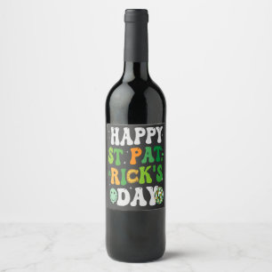 Lycklig St patrick's day Groovy Retro Disco Boll Vinflaska Etikett