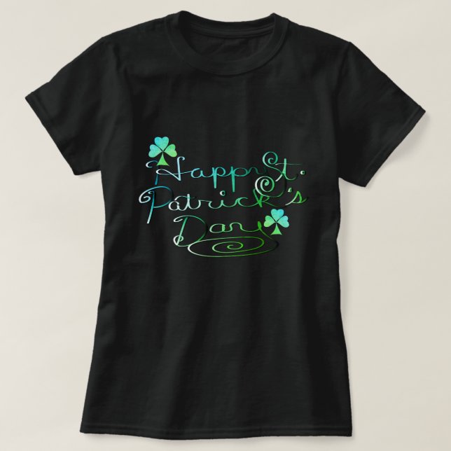 "Lycklig St. Patrick's Day" Handskriven med Shamro T Shirt (Design framsida)