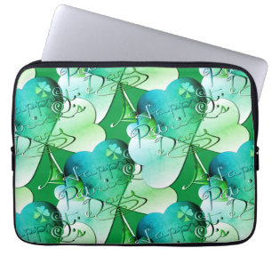"Lycklig St. Patrick's Day" Handskriven w/Shamrock Laptop Fodral