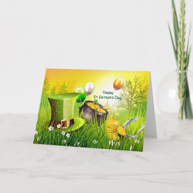 Lycklig St. Patrick's Day Hat och pot of Guld Kort (Framsida)