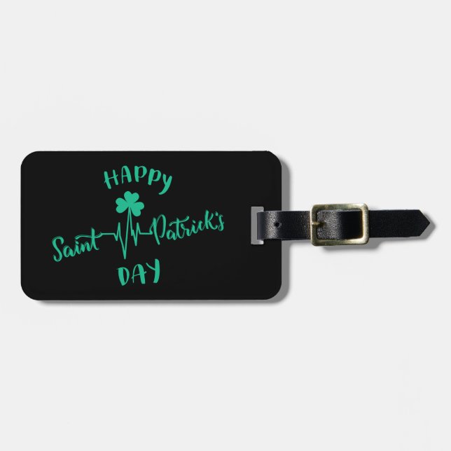 Lycklig St patricks day Heartslag puls Shamrock Bagagebricka (Horisontell Framsida)