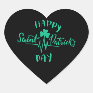 Lycklig St patricks day Heartslag puls Shamrock Hjärtformat Klistermärke