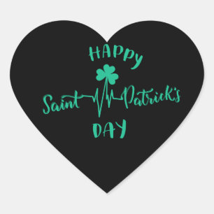 Lycklig St patricks day Heartslag puls Shamrock Hjärtformat Klistermärke