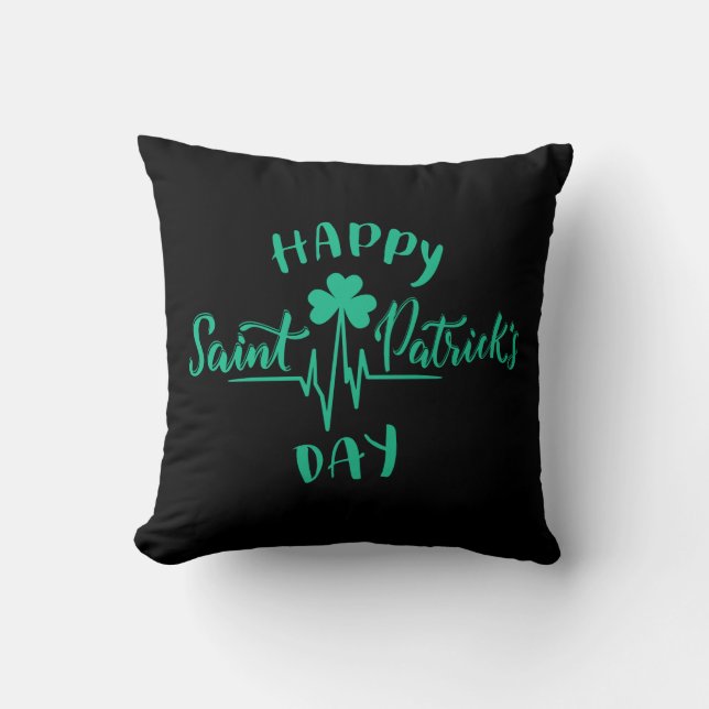 Lycklig St patricks day Heartslag puls Shamrock Kudde (Framsida)