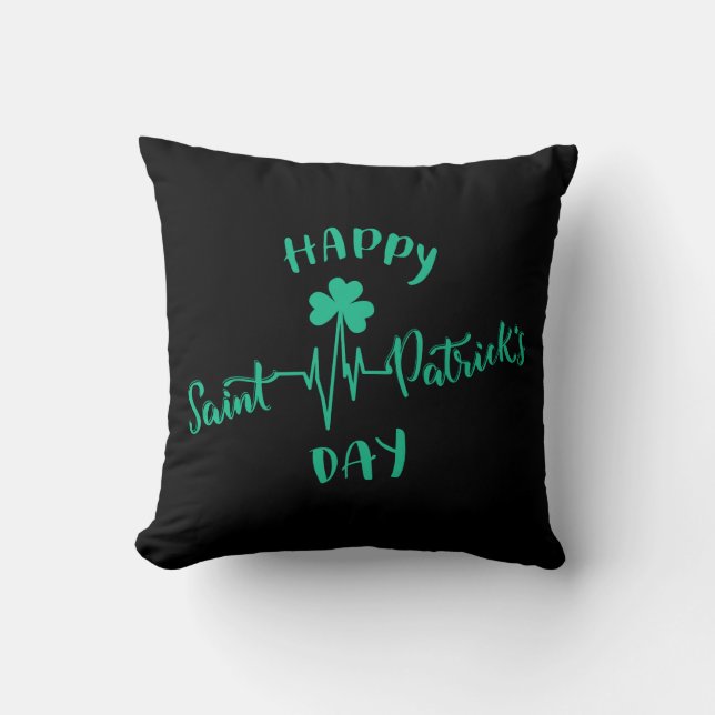 Lycklig St patricks day Heartslag puls Shamrock Kudde (Framsida)