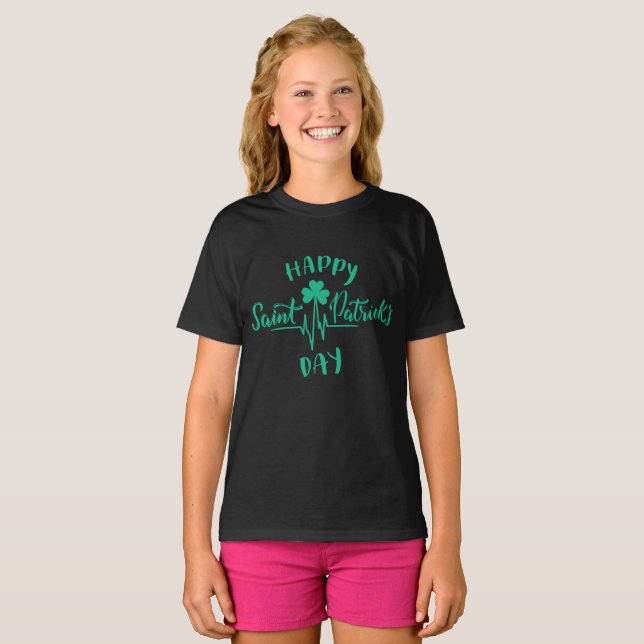 Lycklig St patricks day Heartslag puls Shamrock T Shirt (Hel framsida)