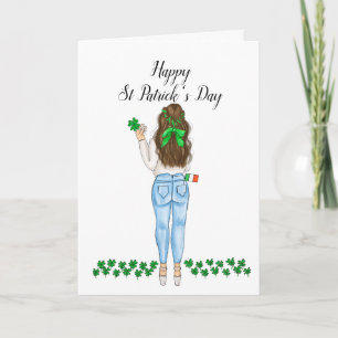 Lycklig St patrick's day Irish Female Klöver Helgd Kort