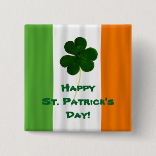 Lycklig St. Patrick's Day Irish Flagga Shamrock Pa Knapp