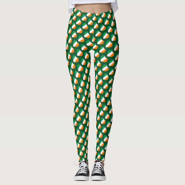 Lycklig St. Patrick's Day Irish Hearts Mönster Fun Leggings (Framsida)