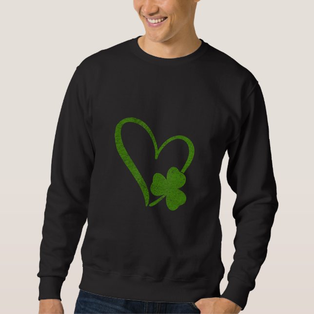Lycklig St patrick's day Irish Shamrock Heart Mana Lång Ärmad Tröja (Framsida)