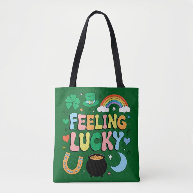 Lycklig St Patricks Day-känsla Irish Shamrock-berl Tygkasse (Framsida)