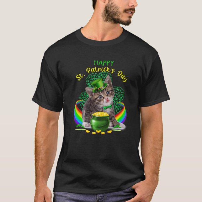 Lycklig St patricks day Kitten Leprechaun Hat Sham T Shirt (Framsida)