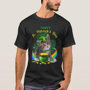 Lycklig St patricks day Kitten Leprechaun Hat Sham T Shirt