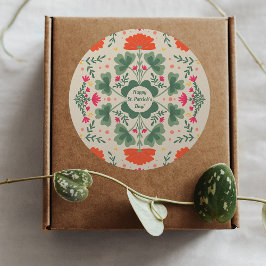 Lycklig St. Patrick's Day klöver och blommor Runt Klistermärke